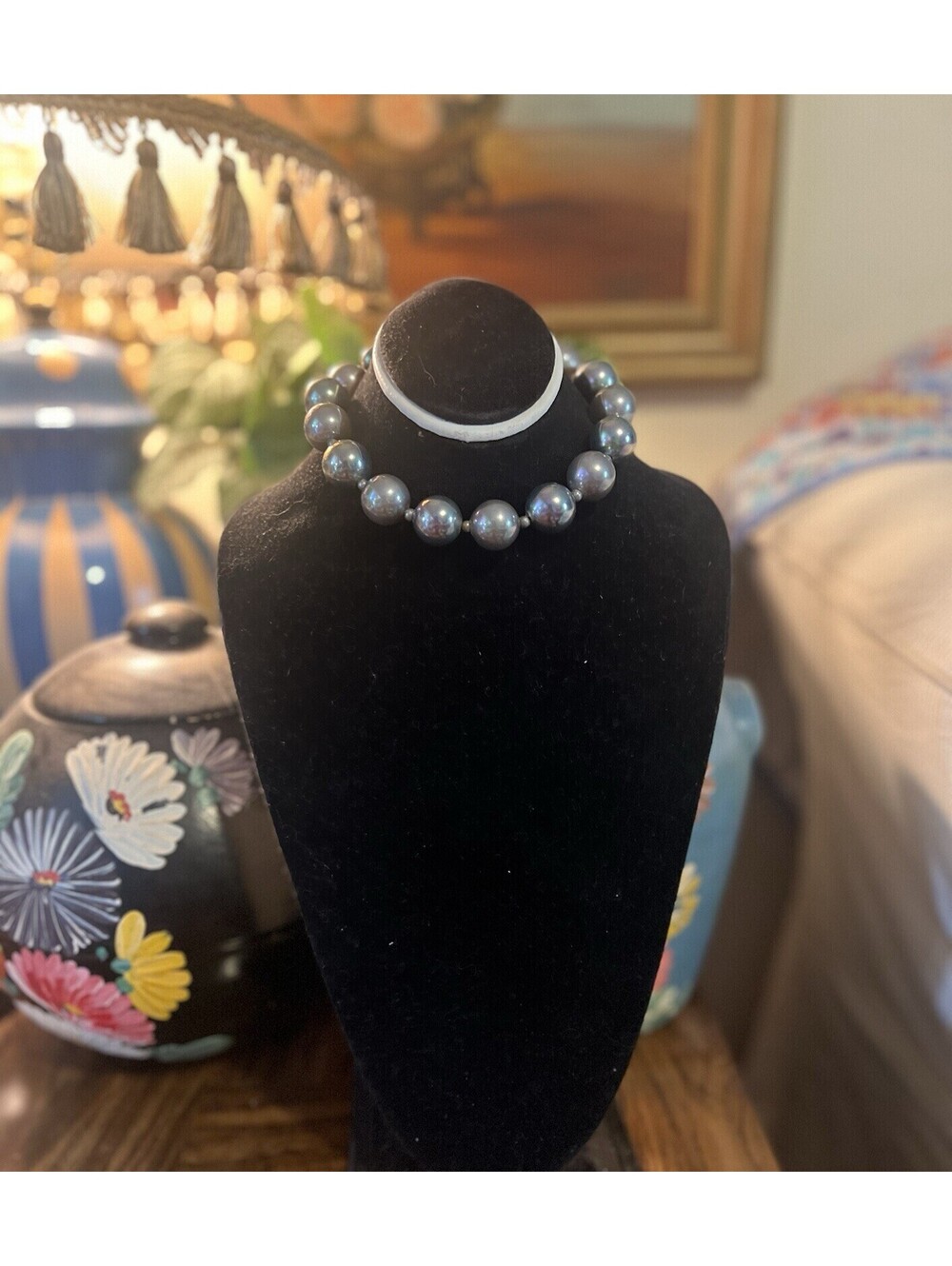 Vintage Japan Faux Tahitian Pearl Necklace Estate Jewelry Pre-Owned